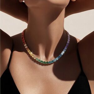 Rainbow of Summer Jeweltones Lab Created Diamondette Tennis Necklace Goldtone